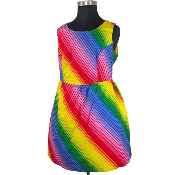 Retrolicious 3X Rainbow Fit & Flare Dress Pride Pockets Pin Up Retro ModCloth - Picture 2 of 6